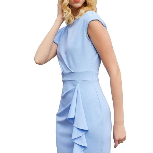 Baby blue pencil skirt dress with ruffles - Picture 2 of 10